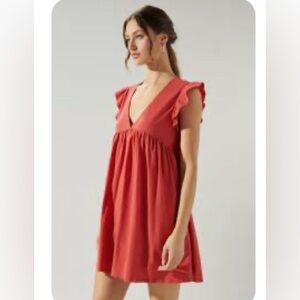 Sugarlips Coral Mini Dress with Ruffle Sleeves
